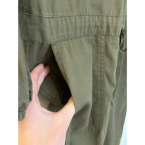 Aerie Jumpsuit Boiler Suit Size XS Army Green Long Sleeve Ruffle Collar Gorpcore - Picture 2 of 11